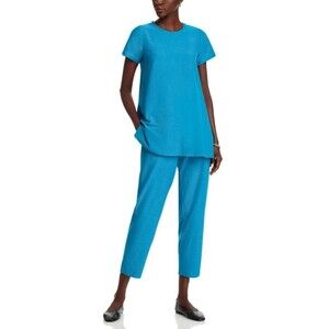 Eileen Fisher Washable Crepe Set Teal Blue Relaxed Minimalist Comfort XS/S
